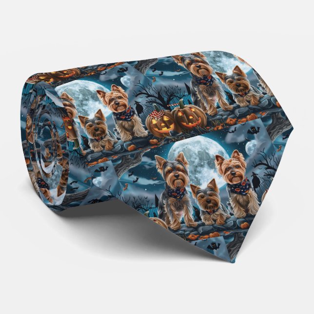 Cravate Yorkshire Terrier Halloween Éffrayant (Roulé)