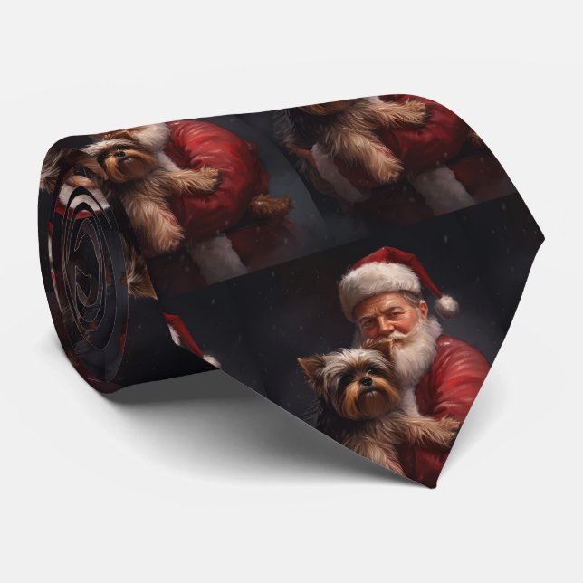 Cravate Yorkshire Terrier Santa Claus Festive Noël (Roulé)