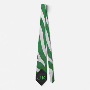 Cravate Zebra Monogramme Vert et Blanc Impression