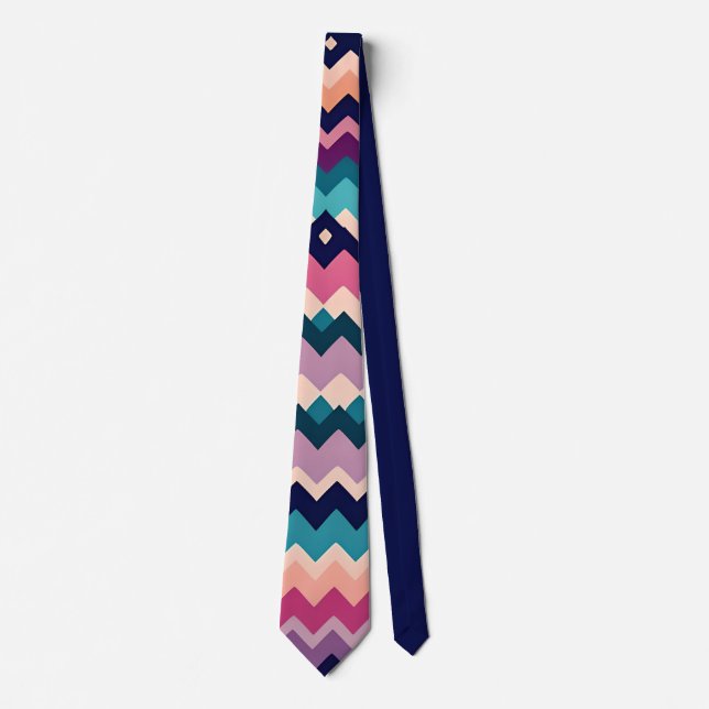 Cravate Zig zagging pastel Rose Navy Motif rétro (Devant)