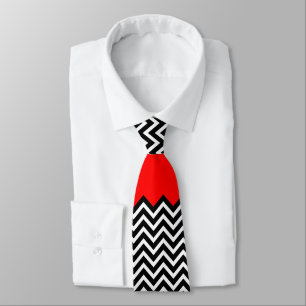 Cravate Zigzag blanc et noir rouge peu commun de Chevron