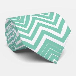 Cravate Zigzag Blanc Et Vert Menthe Chevron