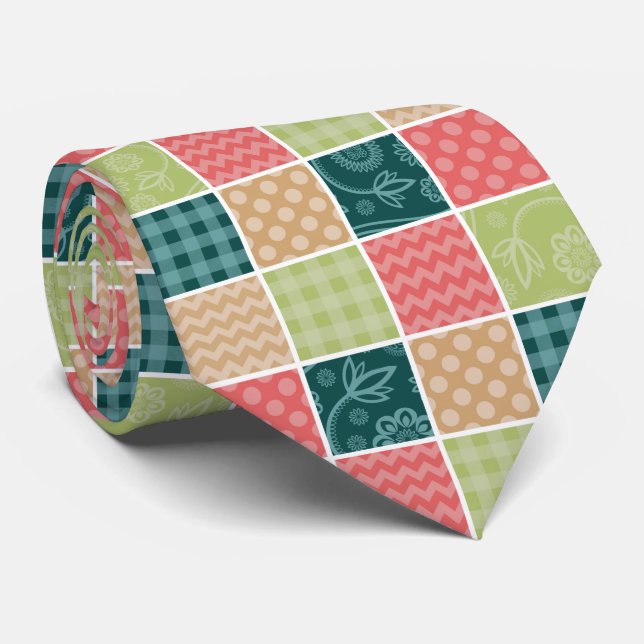 Cravate Zigzag, Chevron, En vichy, Pois, Patchwork (Roulé)
