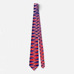 Cravate Zigzag - Rouge et Blanc sur Bleu foncé 000066
