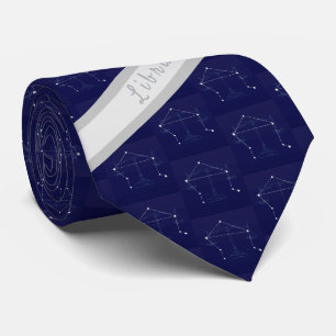 Cravate Zodiac Libra Monogramme Bleu Gris échelles