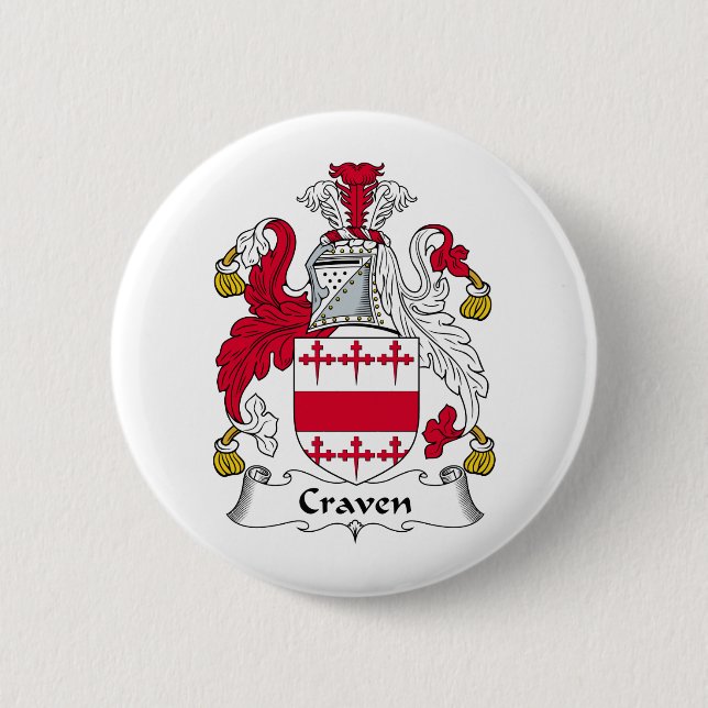 Craven Family Crest 2 Inch Round Button (Front)