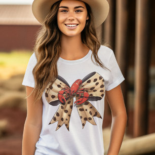 Crawfish and Leopard Print Coquette Bow T-Shirt
