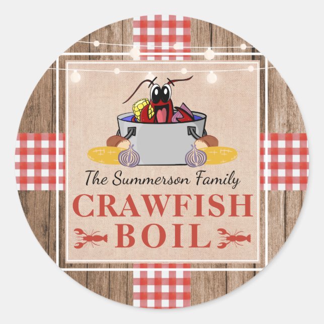 Crawfish Boil Annual Family Party Rustic Picnic Classic Round Sticker (Front)