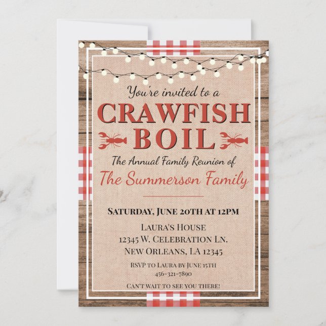 Crawfish Boil Annual Family Reunion Party Invitation (Front)