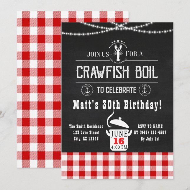 Crawfish Boil Any Event Rustic Chalkboard Invite (Front/Back)