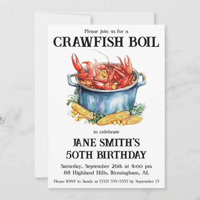 Crawfish Boil Birthday Party Invitation (Front)