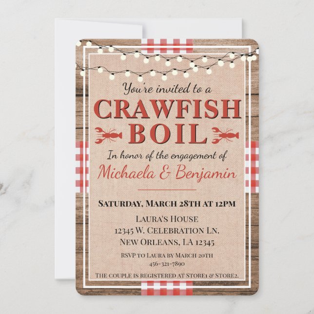 Crawfish Boil Couples Engagement Party Rustic Invitation (Front)