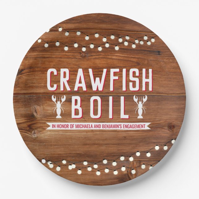 Crawfish Boil Couples Rustic Engagement Party Paper Plate (Front)