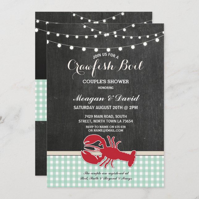 Crawfish Boil Engagement Party Check Light Lobster Invitation (Front/Back)