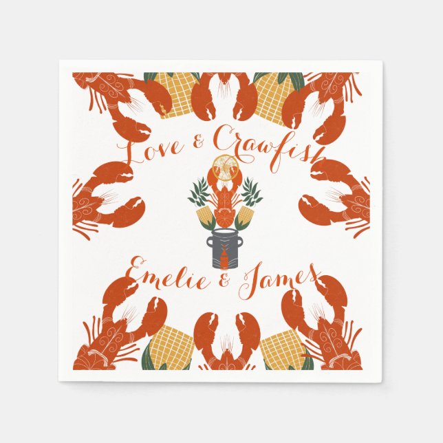 Crawfish Boil Engagement Party-Love & Crawfish Napkin (Front)