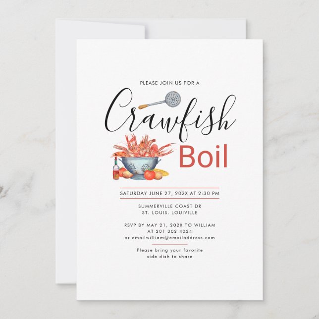 Crawfish Boil Family Cookout Seafood Party Invitation (Front)