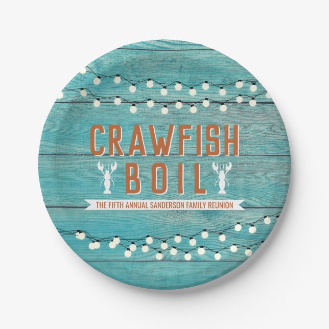 Crawfish Boil Family Reunion Lobster Rustic Teal Paper Plate (Front)