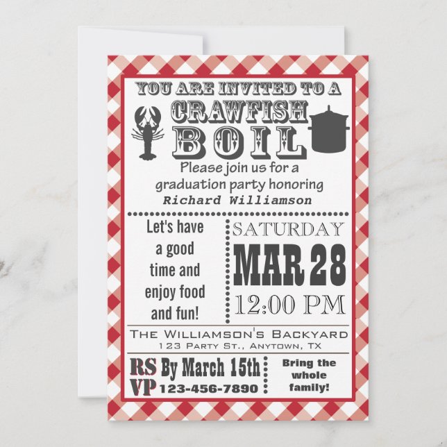 Crawfish Boil Graduation Party Invitation (Front)