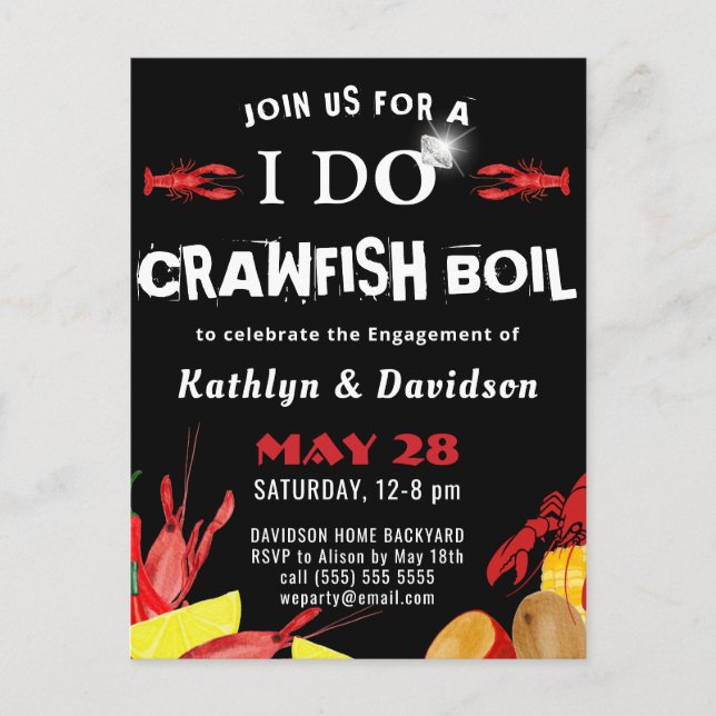 Crawfish Boil I DO Engagement Party Invitation Postcard (Front)