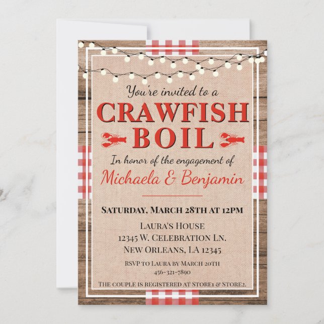 Crawfish Boil Lobster Engagement Party Rustic Invitation (Front)