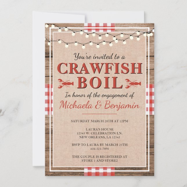 Crawfish Boil Lobster Engagement Party Rustic Invitation (Front)