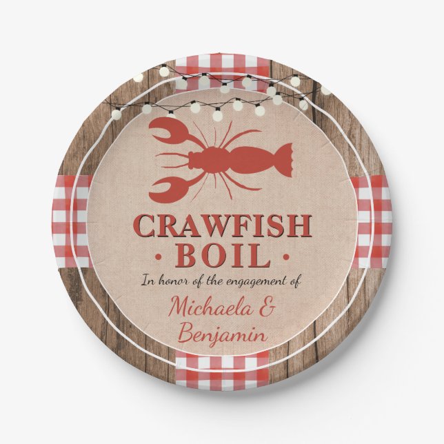 Crawfish Boil Lobster Engagement Party Rustic Paper Plate (Front)