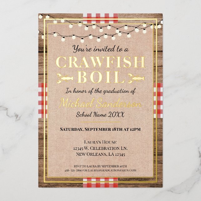 Crawfish Boil Lobster Graduation Party Rustic (Front)