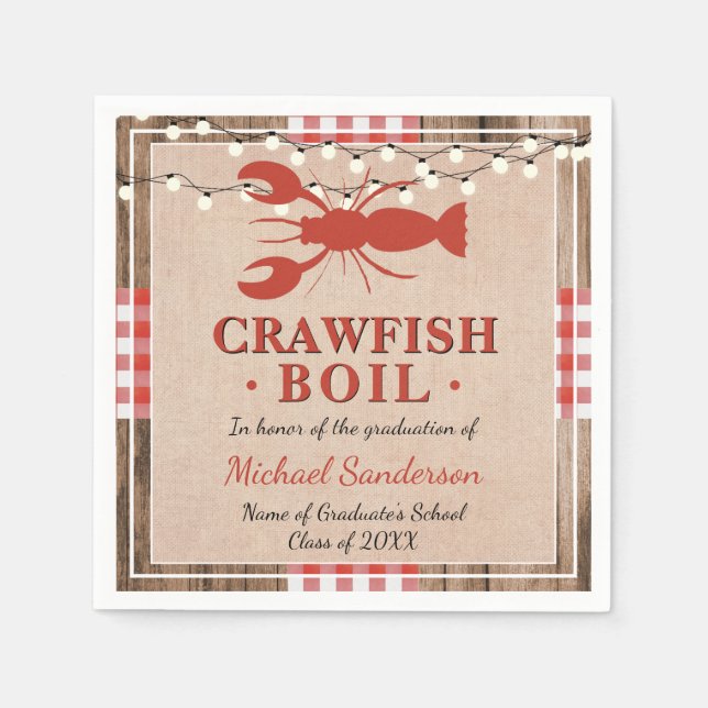 Crawfish Boil Lobster Graduation Party Rustic Napkin (Front)
