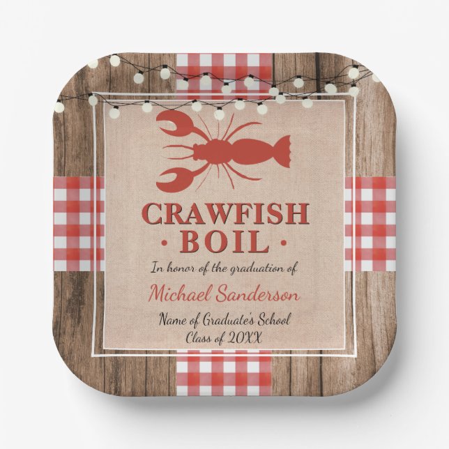 Crawfish Boil Lobster Graduation Party Rustic Paper Plate (Front)
