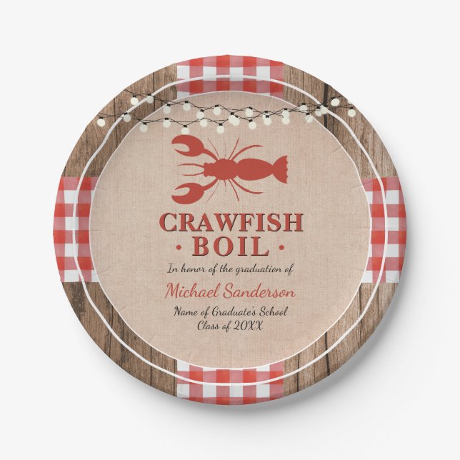Crawfish Boil Lobster Graduation Party Rustic Paper Plate (Front)
