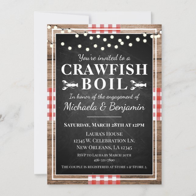 Crawfish Boil Lobster Rustic Engagement Party Invitation (Front)
