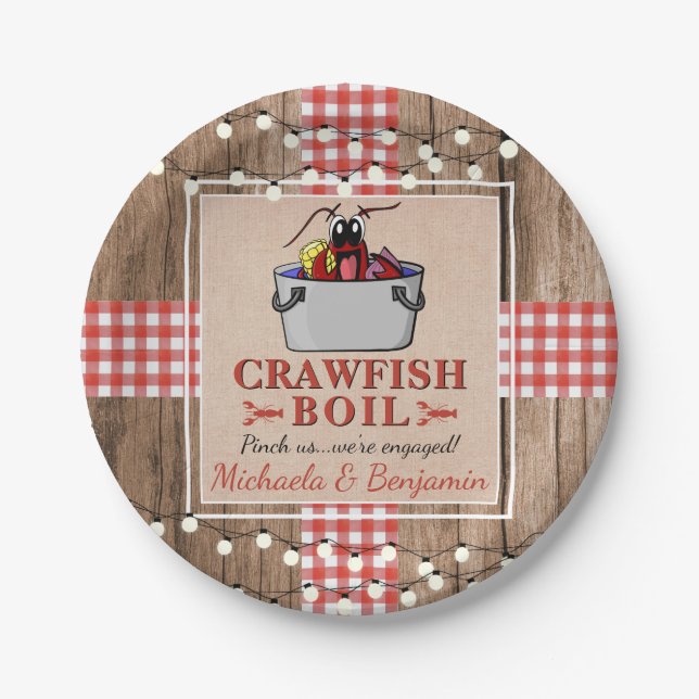 Crawfish Boil Lobster Rustic Engagement Party Paper Plate (Front)