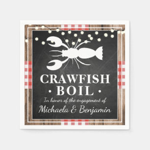 Crawfish Boil Lobster Rustic Wood Engagement Party Napkin
