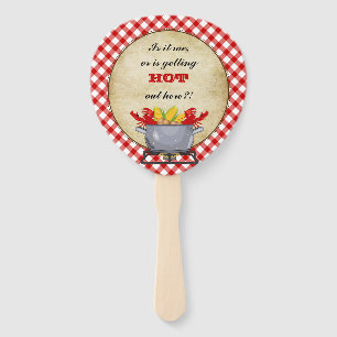Crawfish Boil Pot Red Check Gingham Hand Fan