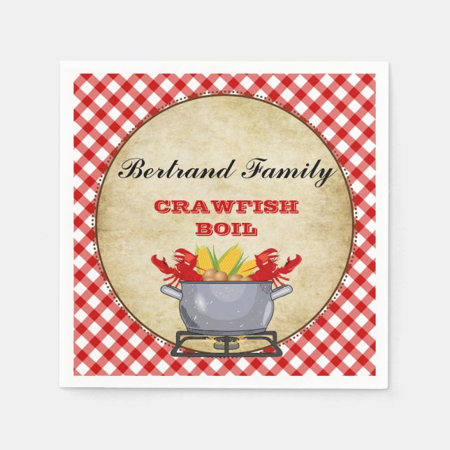 Crawfish Boil Pot Red Check Gingham Napkin (Front)