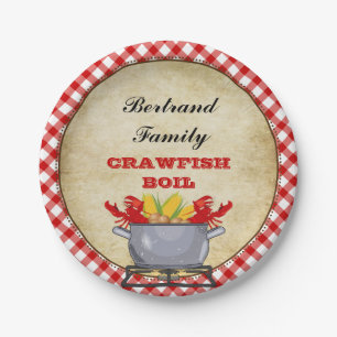 Crawfish Boil Pot Red Check Gingham Paper Plate