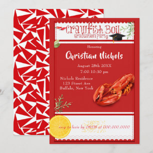 Crawfish Boil Red Graduation Party Invitation
