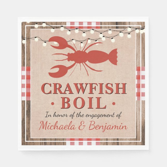 Crawfish Boil Rustic Couples Engagement Party Napkin (Front)