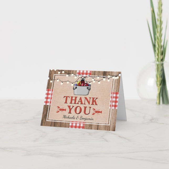 Crawfish Boil Rustic Couples Engagement Party Thank You Card (Front)