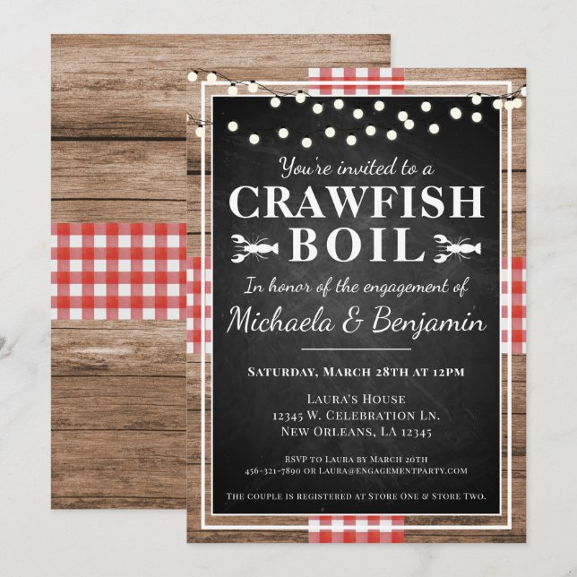 Crawfish Boil Rustic Engagement Party Invitation (Front/Back)