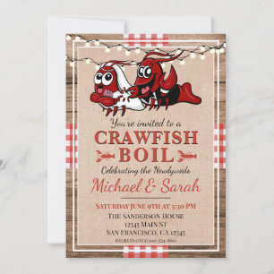 Crawfish Boil Rustic Wood Newlywed Engagement Invitation