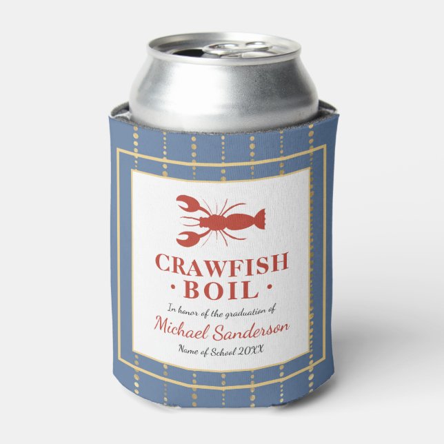 Crawfish Boil Seafood Blue Graduation Party Can Cooler (Can Front)