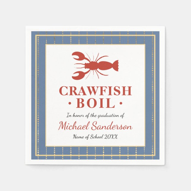 Crawfish Boil Seafood Blue Graduation Party Napkin (Front)
