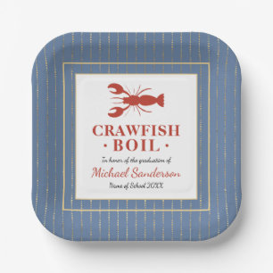 Crawfish Boil Seafood Blue Graduation Party Paper Plate