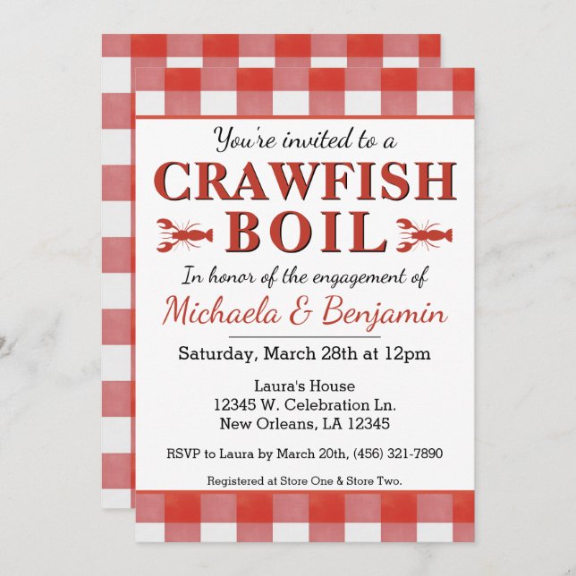 Crawfish Boil Seafood Engagement Party Invitation (Front/Back)