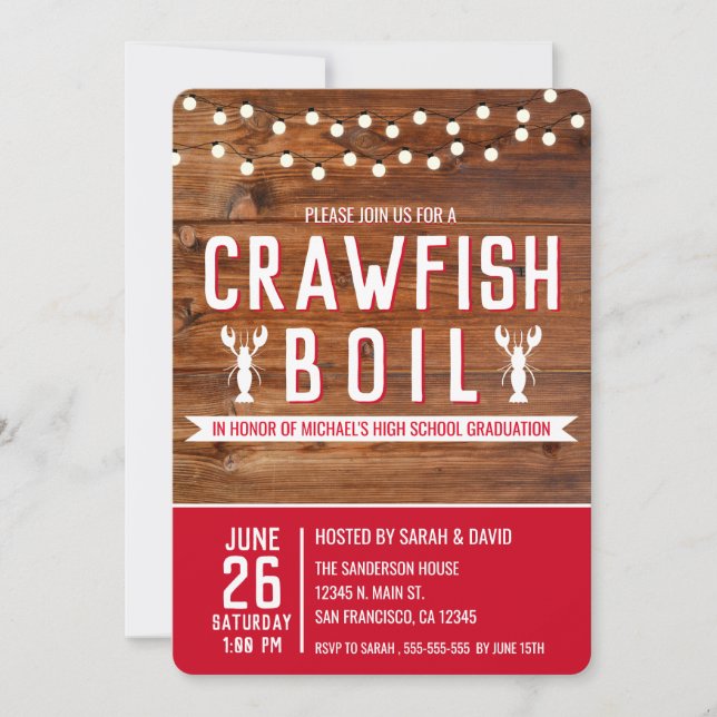 Crawfish Boil Seafood Rustic Graduation Party Invitation (Front)