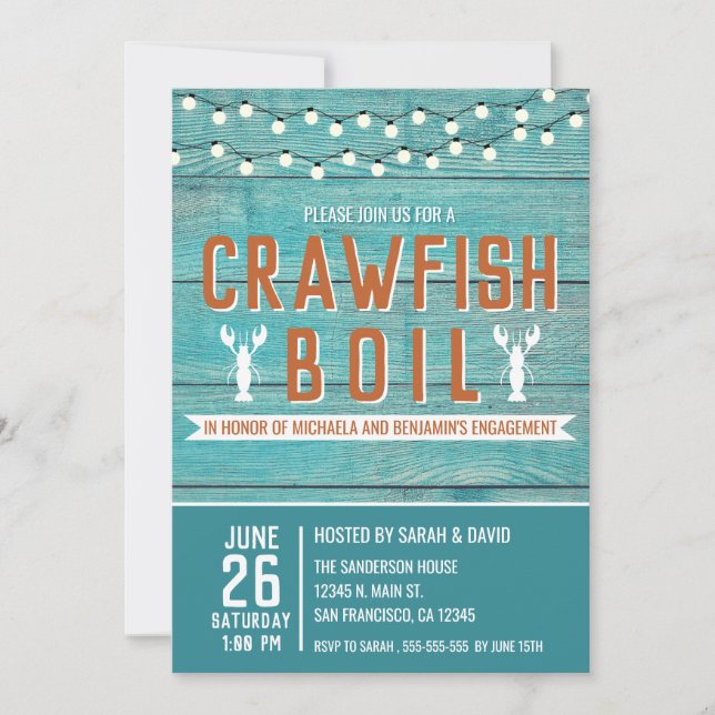 Crawfish Boil Special Event Blue Engagement Party Invitation (Front)