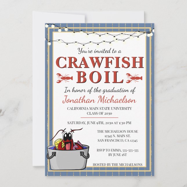 Crawfish Boil University College Graduation Party Invitation (Front)