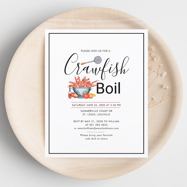 Crawfish Boil Watercolor Family Cookout Invitation (Crawfish Boil Watercolor Family Cookout Invitation)