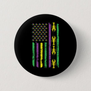 Crawfish Flag Louisiana Beads Mardi Festival Mardi 2 Inch Round Button